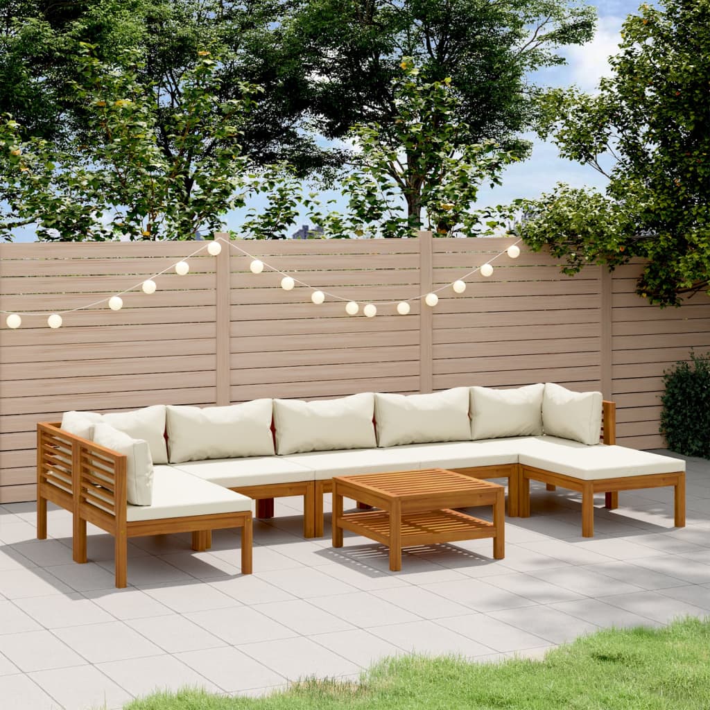 Set Divani da Giardino 8 pz con Cuscini Crema in Legno Acacia | homemem39