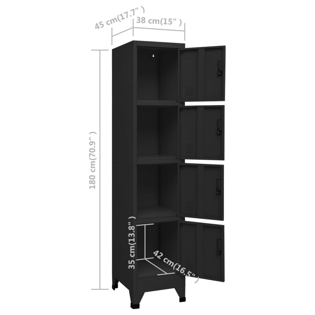 Armadietto con Serratura Nero 38x45x180 cm in Acciaio | homemem39