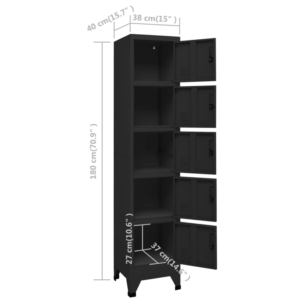 Armadietto con Serratura Nero 38x40x180 cm in Acciaio | homemem39