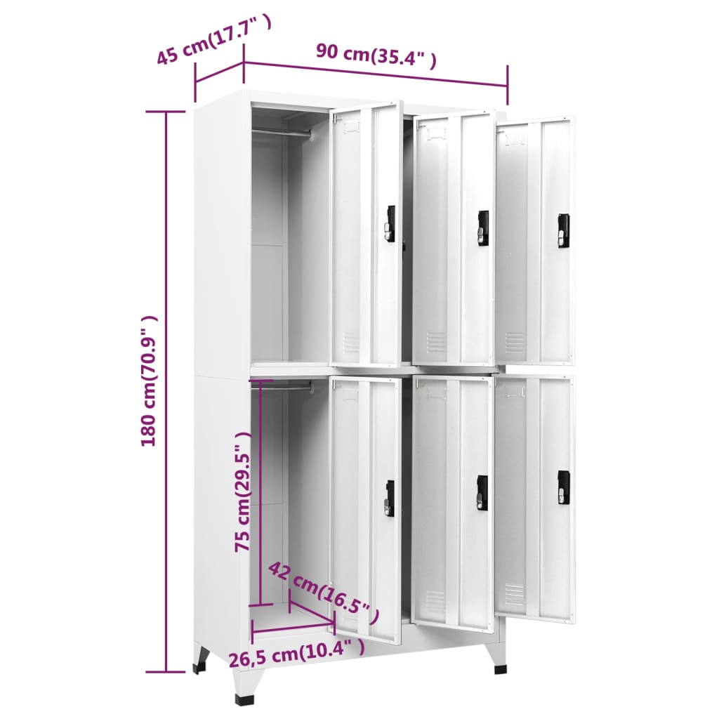 Armadietto con Serratura Bianco 90x45x180 cm in Acciaio | homemem39