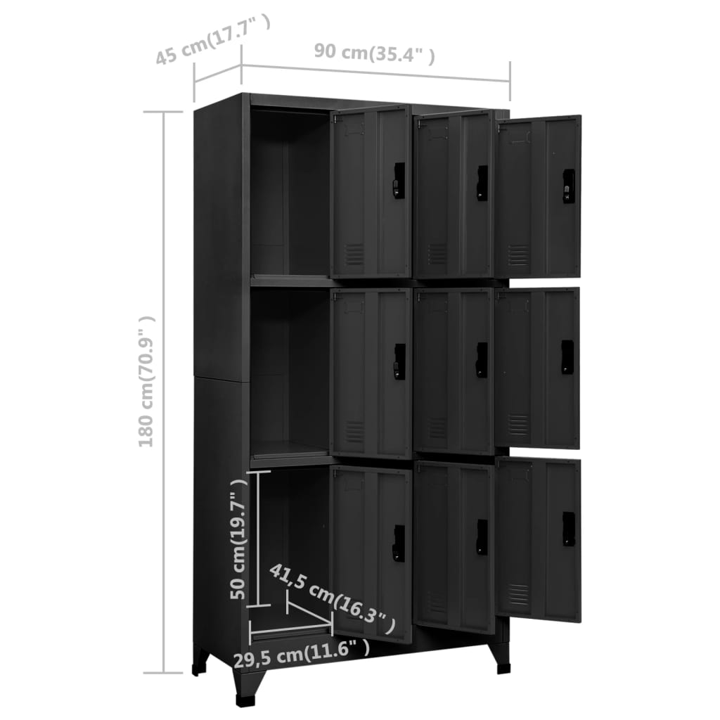 Armadietto con Serratura Antracite 90x45x180 cm in Acciaio | homemem39