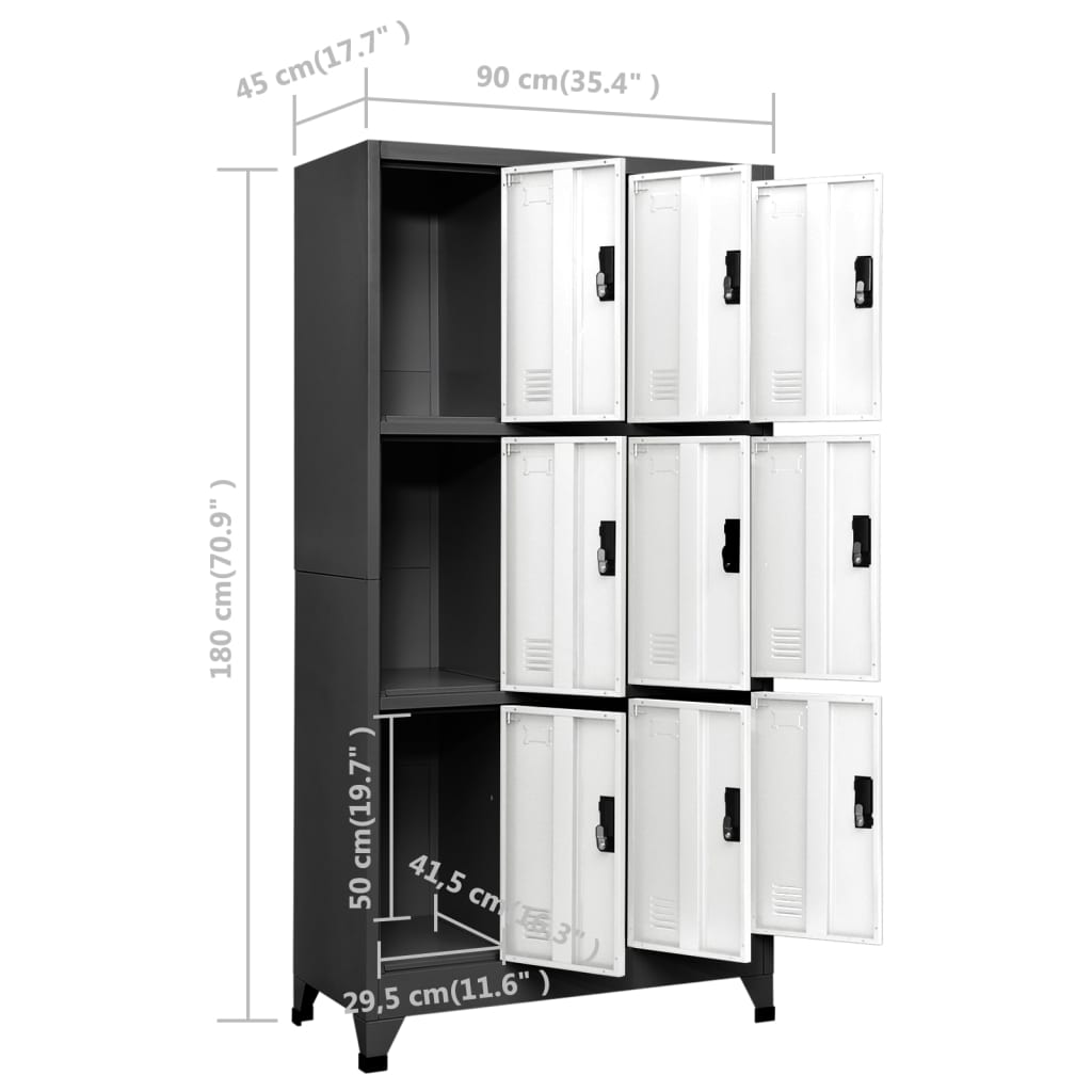 Armadietto con Serratura Antracite e Bianco 90x45x180cm Acciaio | homemem39