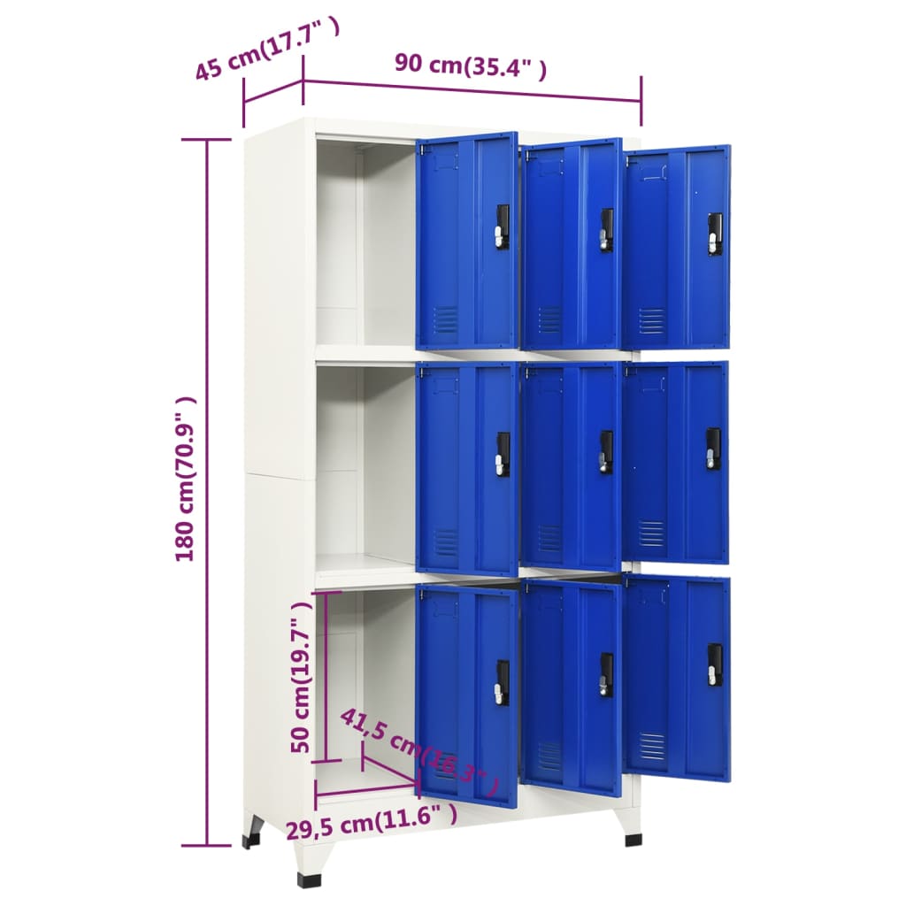 Armadietto con Serratura Grigio e Blu 90x45x180 cm in Acciaio | homemem39