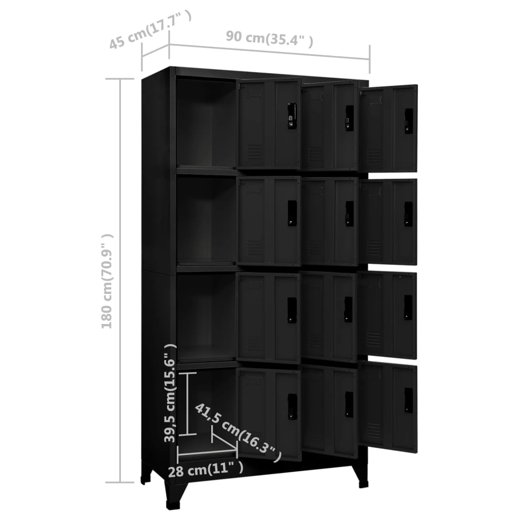 Armadietto con Serratura Nero 90x45x180 cm in Acciaio | homemem39