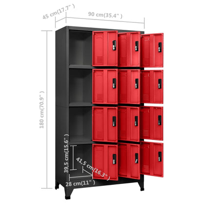 Armadietto con Serratura Antracite e Rosso 90x45x180cm Acciaio - homemem39