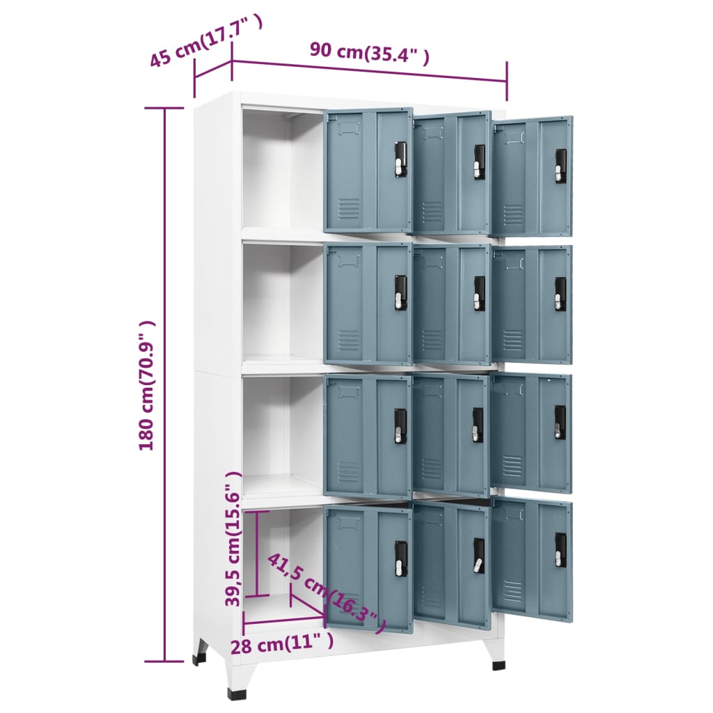 Armadietto con Chiave Grigio Chiaro e Scuro 90x45x180cm Acciaio | homemem39