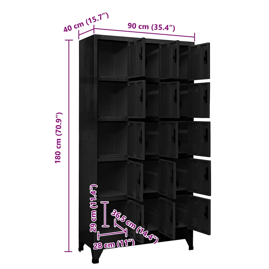 Armadietto con Serratura Nero 90x40x180 cm in Acciaio | homemem39