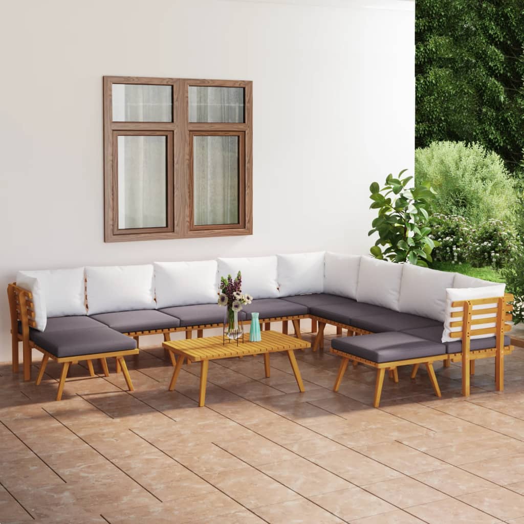 Set Divani da Giardino 11 pz con Cuscini in Massello di Acacia - homemem39