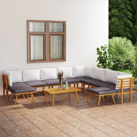 Set Divani da Giardino 11 pz con Cuscini in Massello di Acacia - homemem39