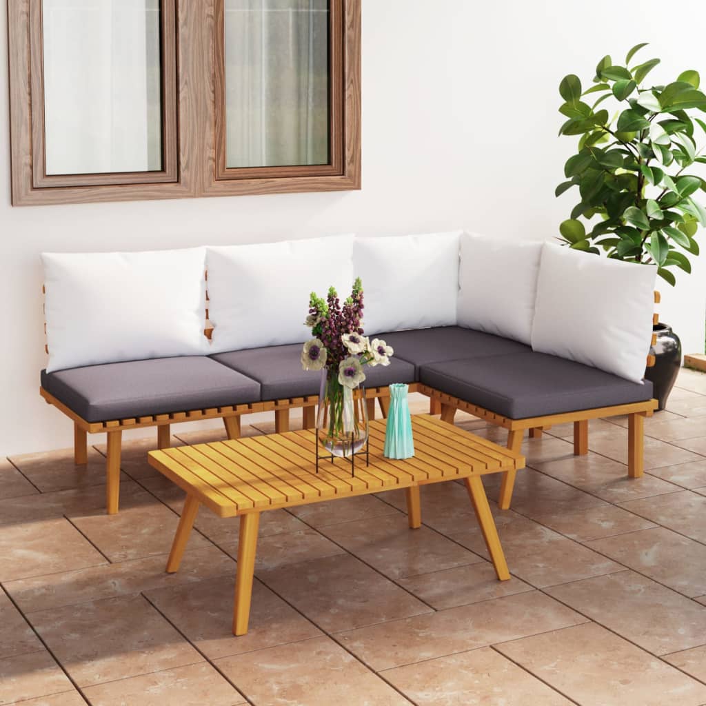 Set Divani da Giardino 5 pz con Cuscini in Massello di Acacia - homemem39