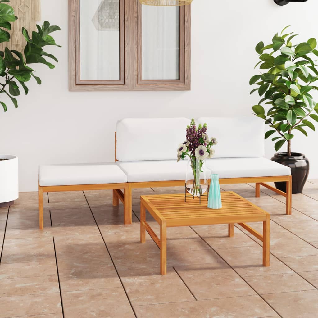 Set Divani da Giardino 4pz Cuscini Crema Legno Massello di Teak - homemem39