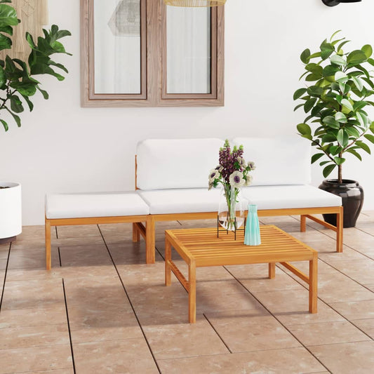 Set Divani da Giardino 4pz Cuscini Crema Legno Massello di Teak - homemem39