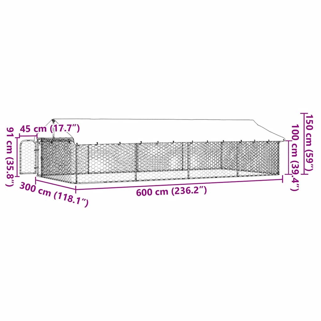 Gabbia per Cani da Esterno con Tetto 600x300x150 cm - homemem39