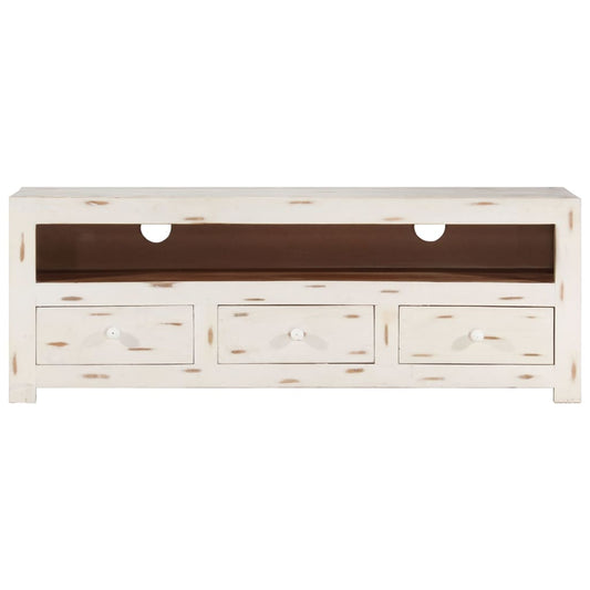 Mobile TV in Legno Massello di Acacia 110x30x40 cm Bianco - homemem39