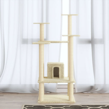 Albero per Gatti con Pali Tiragraffi in Sisal Crema 110 cm - homemem39
