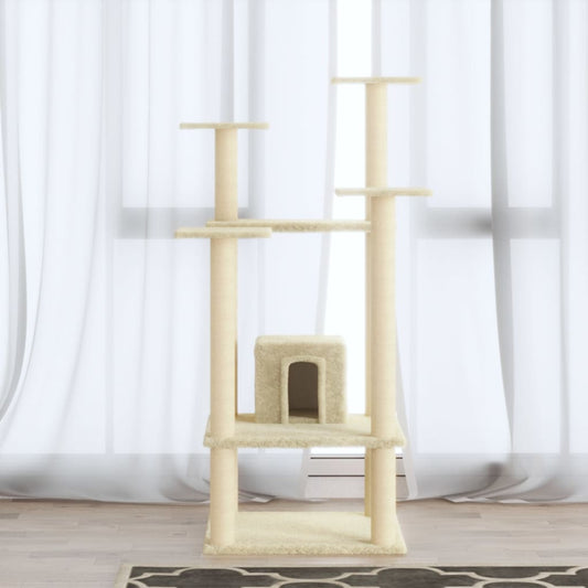 Albero per Gatti con Pali Tiragraffi in Sisal Crema 110 cm - homemem39