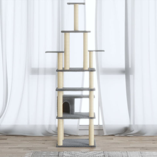 Albero per Gatti con Tiragraffi in Sisal Grigio Chiaro 183 cm - homemem39