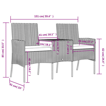 Divano da Giardino 2 Posti con Tavolino in Polyrattan Antracite - homemem39