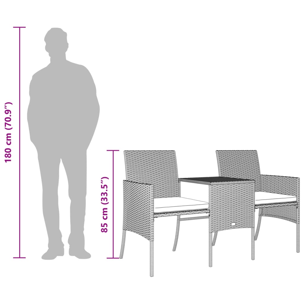Divano Giardino 2 Posti con Tavolo e Sgabelli Nero Polyrattan | homemem39