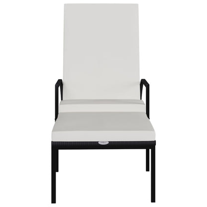 Sun Lounger with Footrest in Black PE Rattan