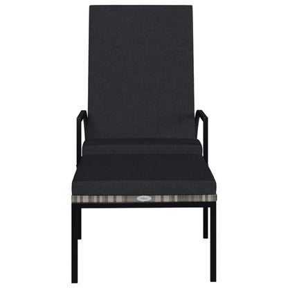 2 pcs Sun Loungers with Footrest in Gray PE Rattan