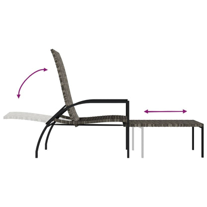 2 pcs Sun Loungers with Footrest in Gray PE Rattan