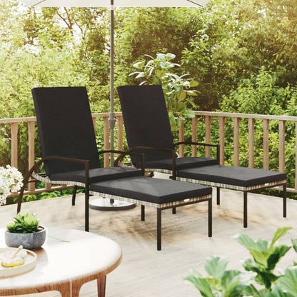 2 pcs Sun Loungers with Footrest in Gray PE Rattan