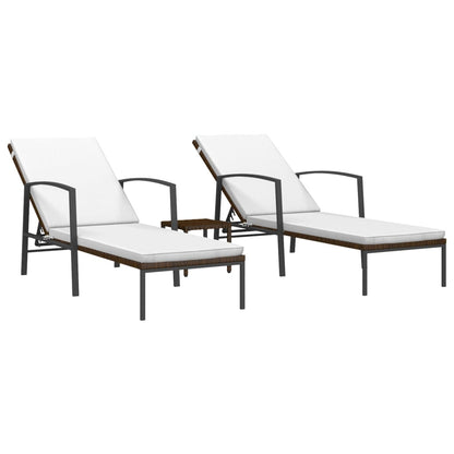 2 pcs Sun Loungers with Brown Polyrattan Table