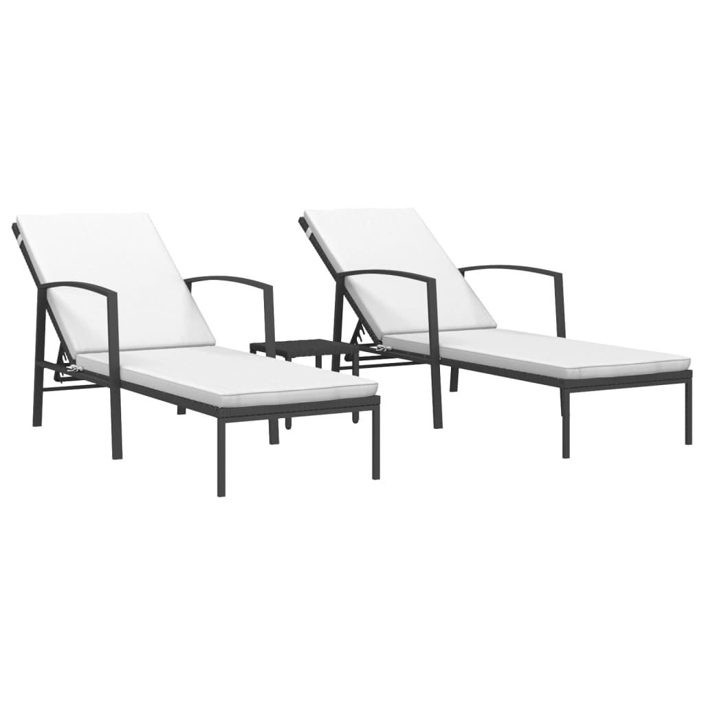 Lettini Prendisole 2 pz con Tavolo in Polyrattan Neri - homemem39