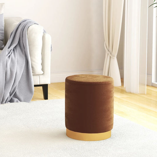 Sgabello Rotondo con Contenitore Marrone in Velluto 31 x 37 cm