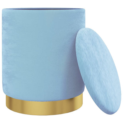 Sgabello Rotondo con Contenitore Azzurro in Velluto 31 x 37 cm