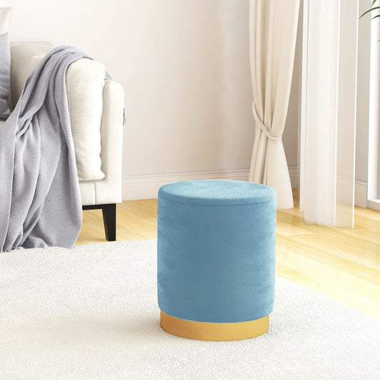 Sgabello Rotondo con Contenitore Azzurro in Velluto 31 x 37 cm