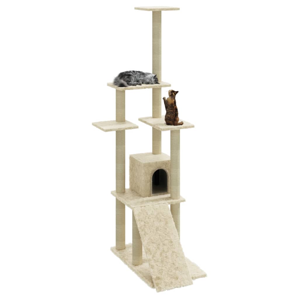 Albero per Gatti con Tiragraffi in Sisal Crema 155 cm | homemem39