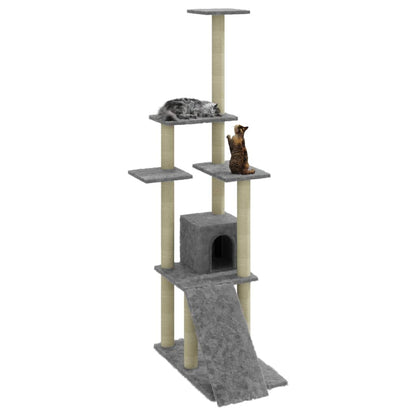 Albero per Gatti con Tiragraffi in Sisal Grigio Chiaro 155 cm - homemem39