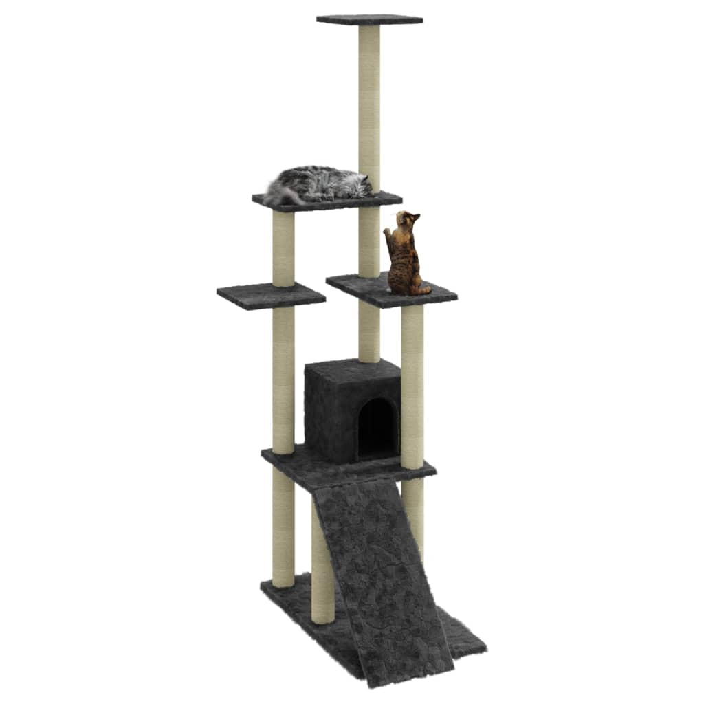 Albero per Gatti con Tiragraffi in Sisal Grigio Scuro 155 cm - homemem39