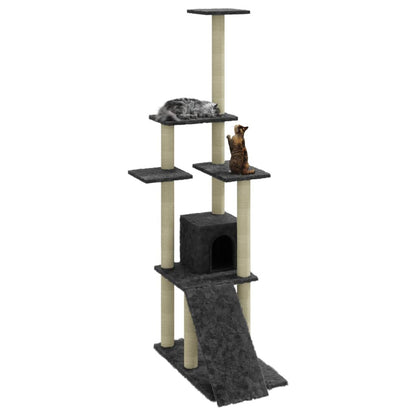 Albero per Gatti con Tiragraffi in Sisal Grigio Scuro 155 cm - homemem39