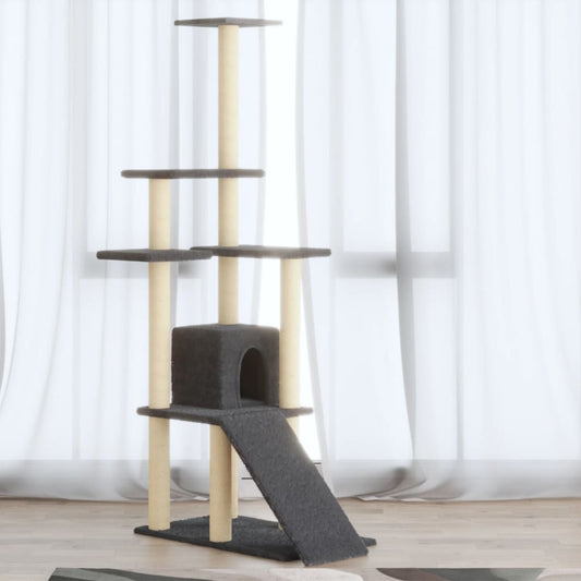 Albero per Gatti con Tiragraffi in Sisal Grigio Scuro 155 cm - homemem39