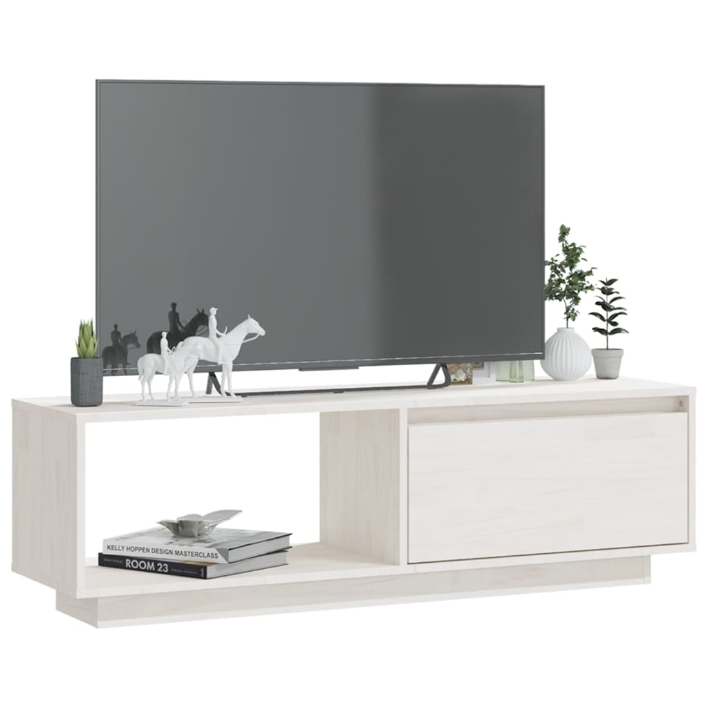 Mobile Porta TV Bianco 110x30x33,5 cm in Legno Massello di Pino - homemem39