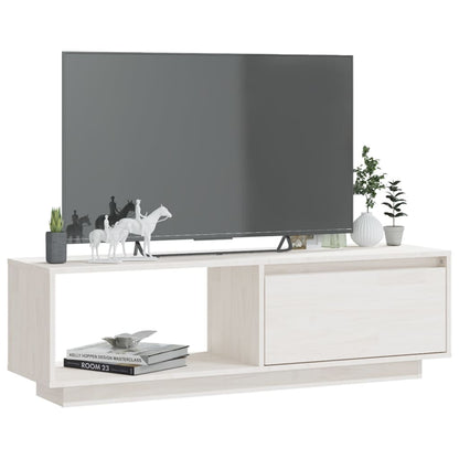 Mobile Porta TV Bianco 110x30x33,5 cm in Legno Massello di Pino - homemem39