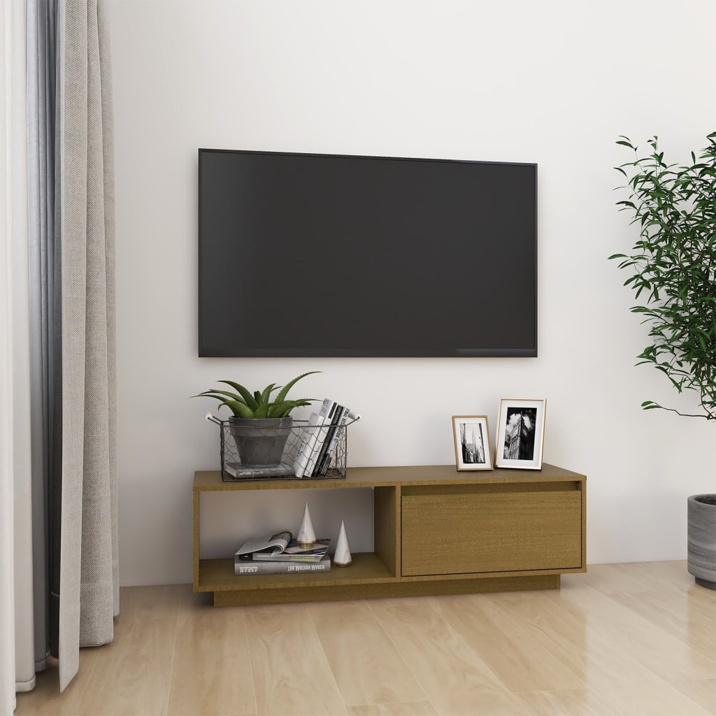 Mobile Porta TV Marrone Ambra 110x30x33,5 cm in Legno di Pino - homemem39