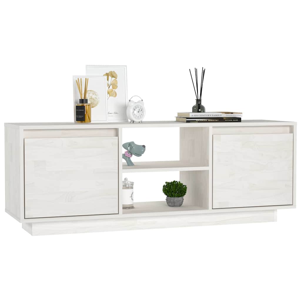 Mobile Porta TV Bianco 110x30x40 cm in Legno Massello di Pino