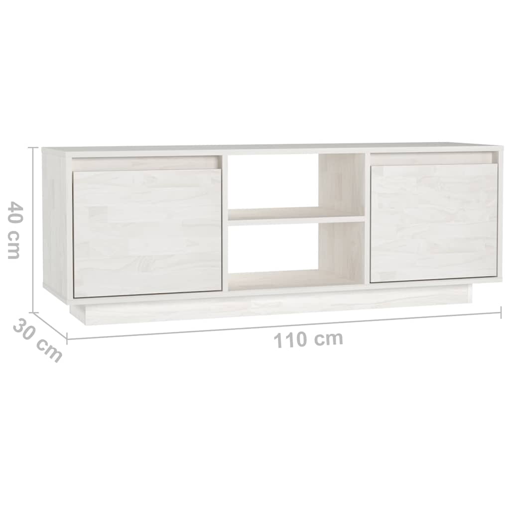 Mobile Porta TV Bianco 110x30x40 cm in Legno Massello di Pino