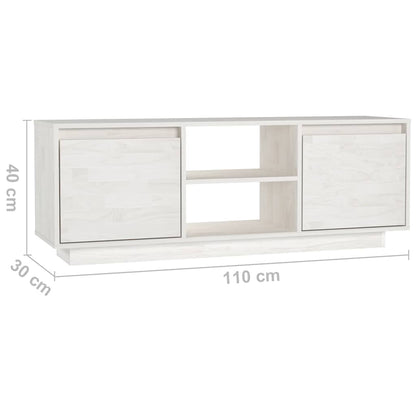 Mobile Porta TV Bianco 110x30x40 cm in Legno Massello di Pino
