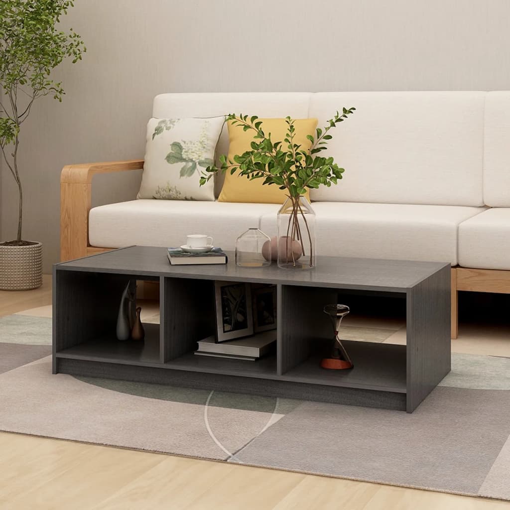 Tavolino da Salotto Grigio 110x50x34 cm Legno Massello di Pino | homemem39