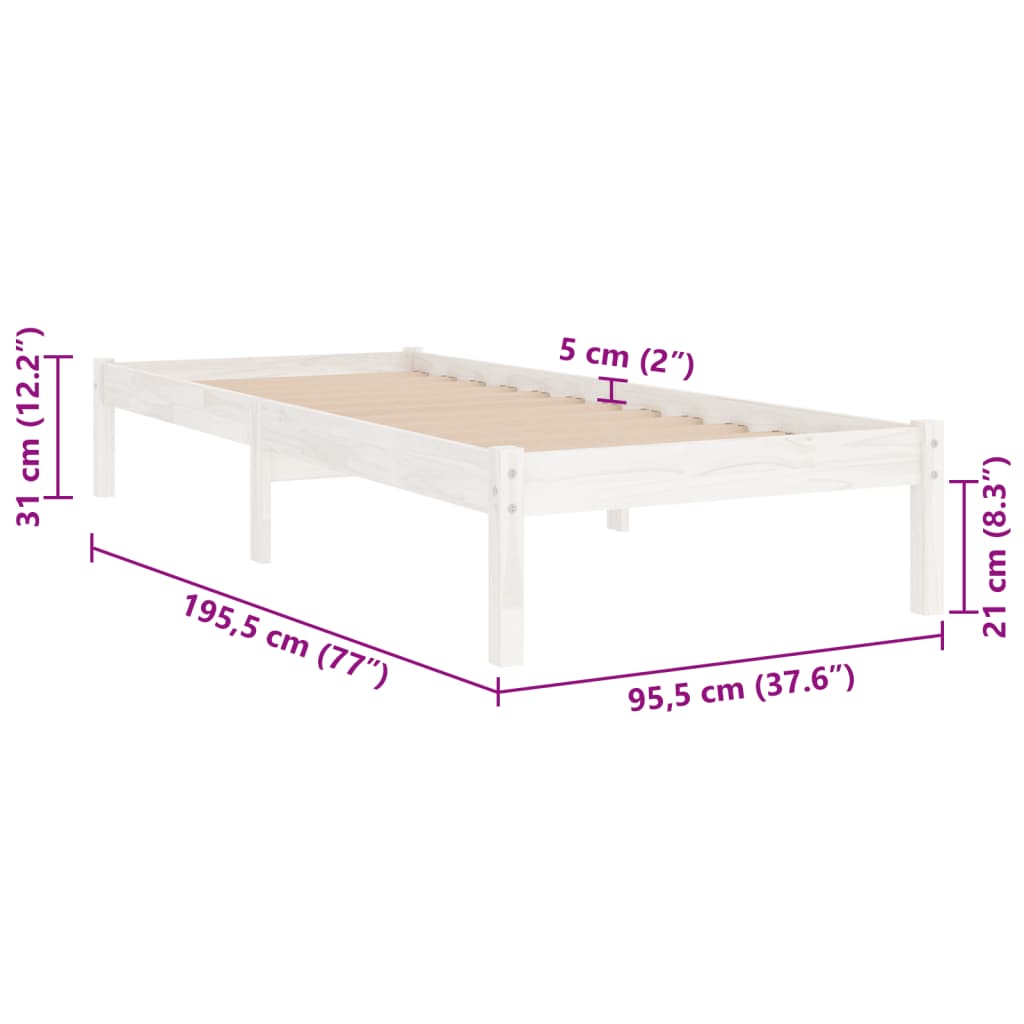 Giroletto Bianco in Legno Massello 90x190 cm Single | homemem39
