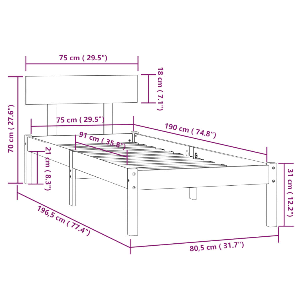 Giroletto Bianco in Legno Massello 75x190 cm Small Single | homemem39