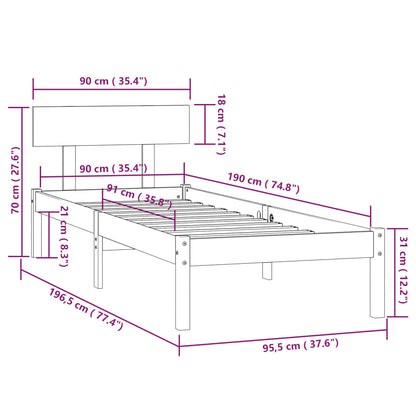 Giroletto Grigio in Legno Massello di Pino 90x190 cm Single | homemem39