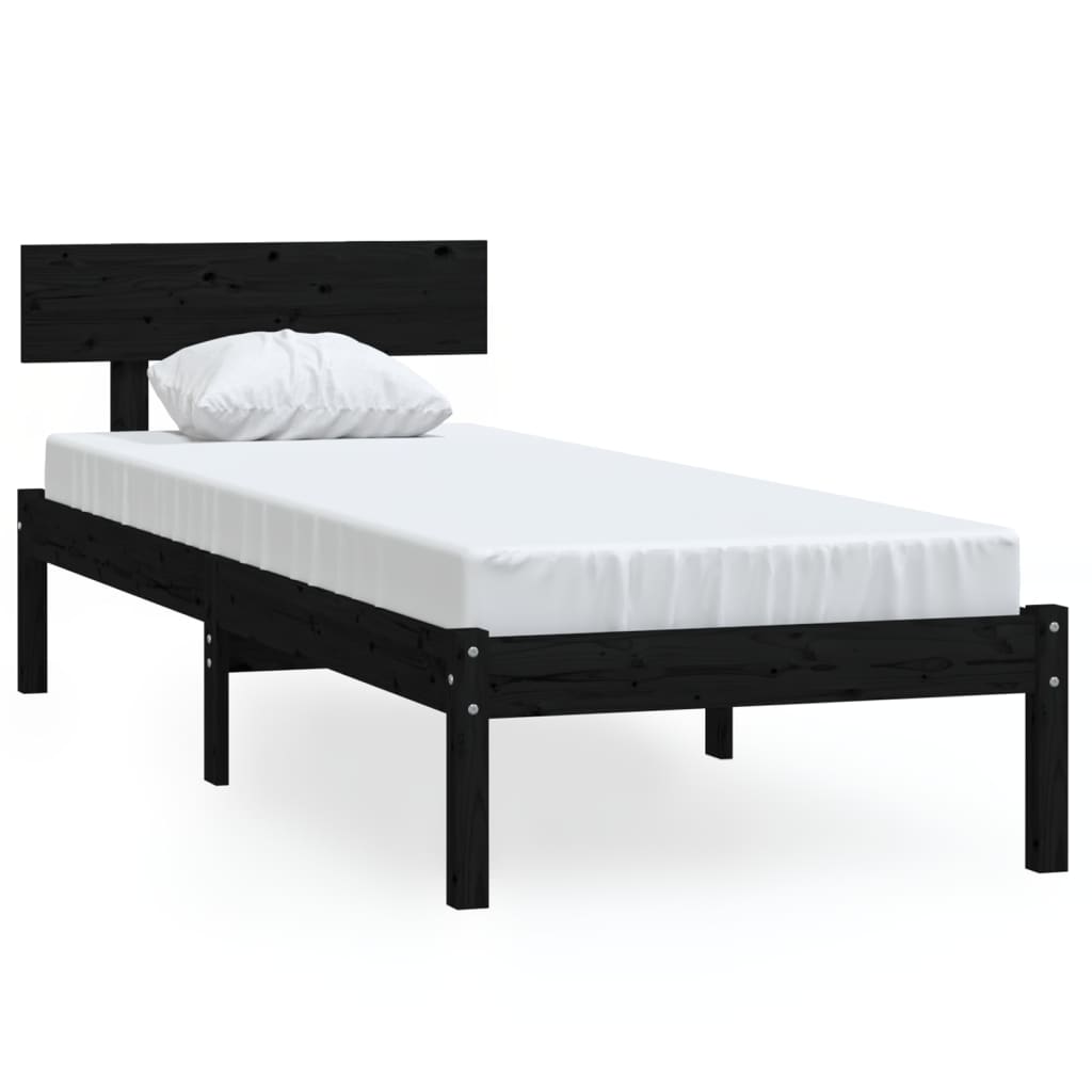 Giroletto Nero in Legno Massello di Pino 90x190 cm Single | homemem39