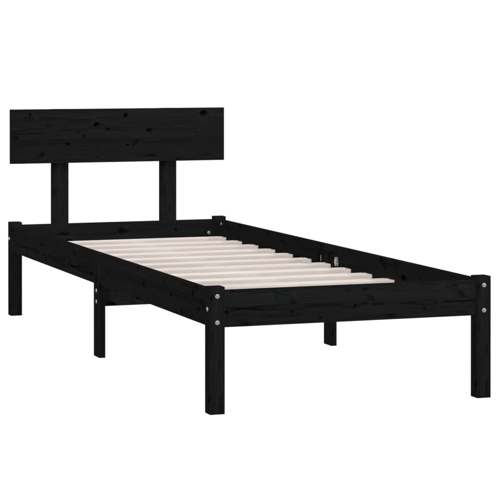 Giroletto Nero in Legno Massello di Pino 90x190 cm Single | homemem39