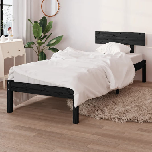 Giroletto Nero in Legno Massello di Pino 90x190 cm Single | homemem39